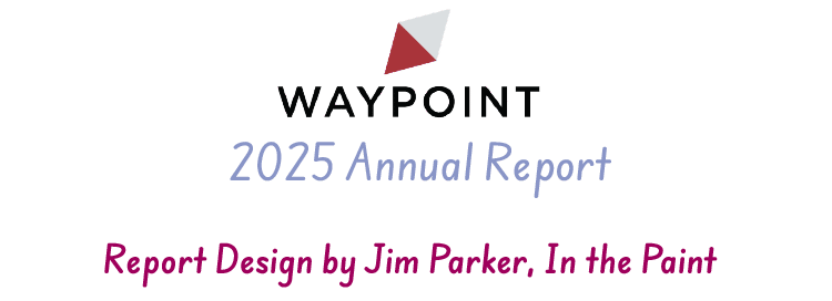 Waypoint 2025 Annual Report cover with geometric logo and report design credit to Jim Parker, In the Paint.