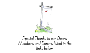 Illustration of a signpost with text thanking board members and donors listed in the links below.