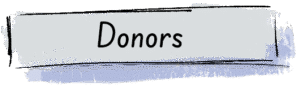 A banner with the word Donors written in black text on a gray and purple paint stroke background.