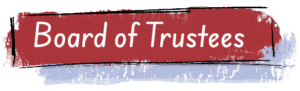 Text Board of Trustees on a red brushstroke background with a blue brushstroke underneath.